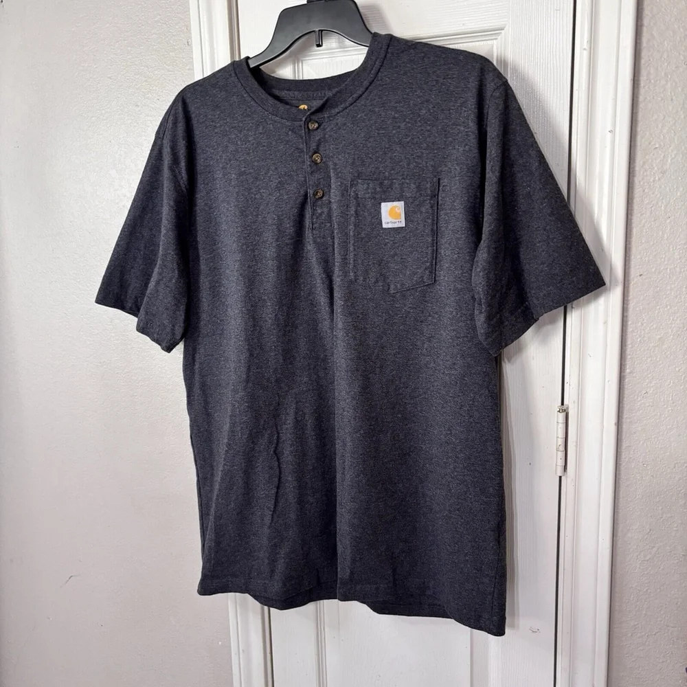 Carhartt Gray Loose Fit Henley T-Shirt Mens Short Sleeve Pullover Size XL - Picture 3 of 8